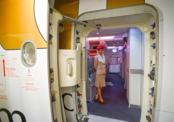 Emirates crew member meet passengers