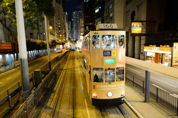 Double-decker tram on street of HK