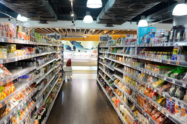 Interior of the food supermarket