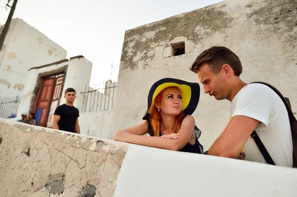 People on streets of Santorini island