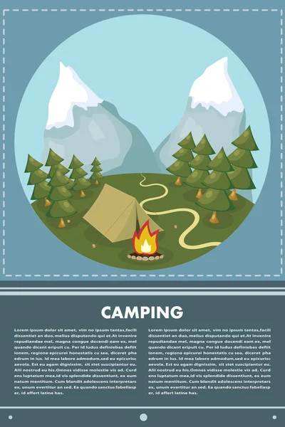 Vector flat web banner on the theme of camping with a bonfire. C