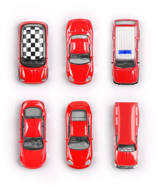 Red toy cars on white background