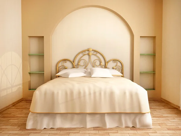 3d illustration of bedroom interior in soft beige tones