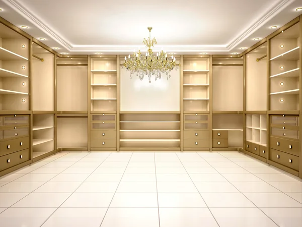 Illustration of Big empty walk in wardrobe in luxurious house