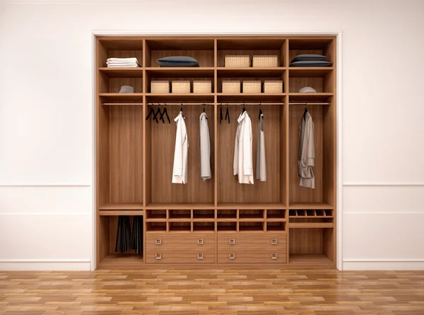 3d illustration of modern wardrobe with clothes and things