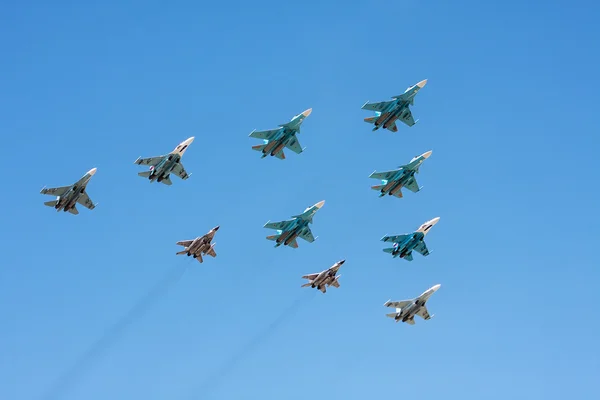 Group of military aircraft fighters and bombers