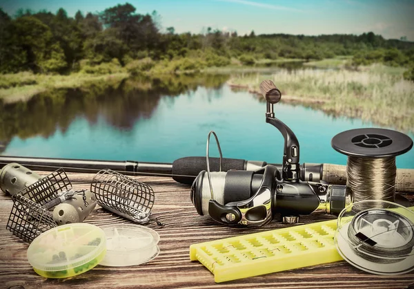 Fishing tackle on pontoon