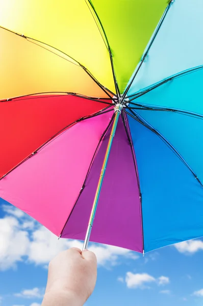 Rainbow umbrella in female hand