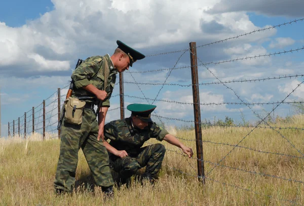 Russia, Saratov region, July 9, 2007. Border guards inspect the neutral zone on the Russian - Kazakhstan border in exercises to detain terrorists.