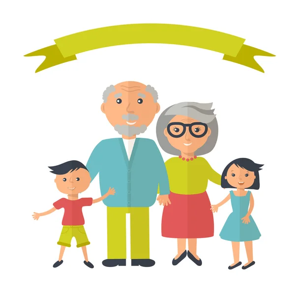 Senior grandparents with their grandchilds. People family concept. Flat style vector. Grandparent day illustration.