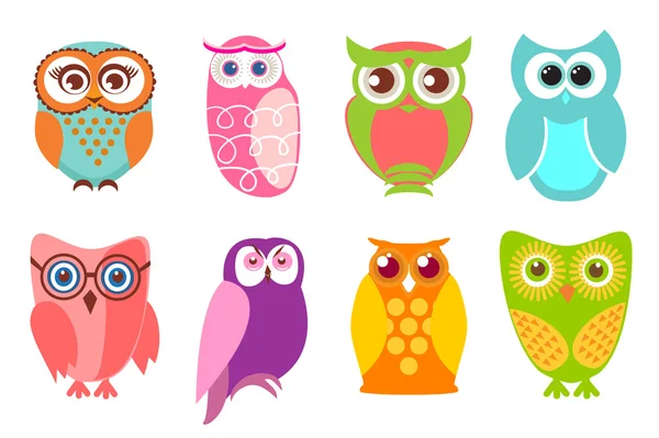 Set of cartoon owls