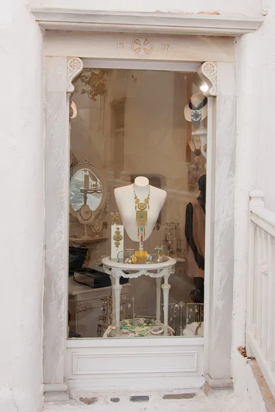 Marble showcase vintage fashion shop.