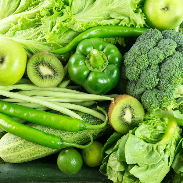 Green vegetables and fruit