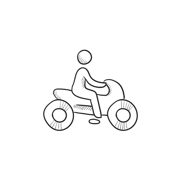 Man riding motorcycle sketch icon.