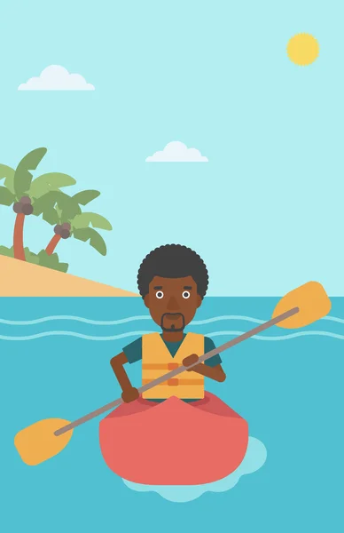 Man riding in kayak vector illustration.