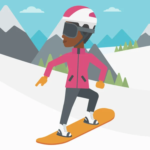 Young woman snowboarding vector illustration.
