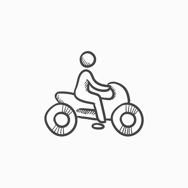 Man riding motorcycle sketch icon.