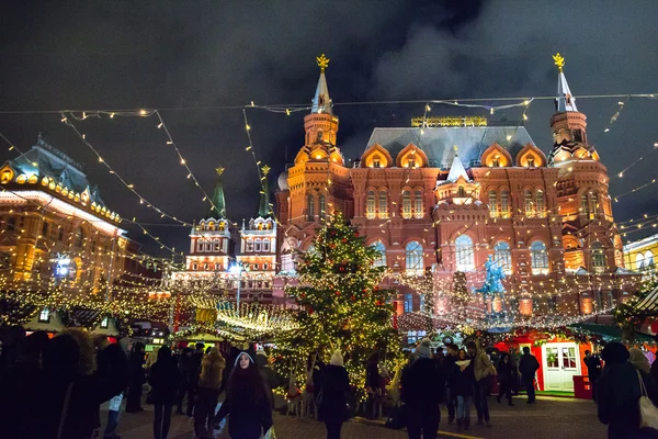 MOSCOW, RUSSIA - DECEMBER 24, 2014:  Manezhnaya square at night