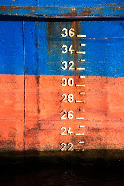 The scale of draft on the ship