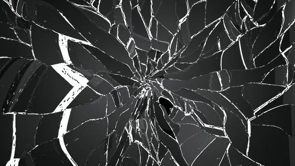 Shattered and cracked glass on white