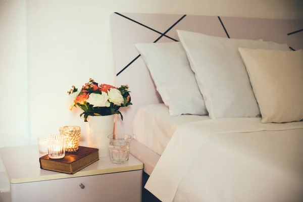 Bedside table decor with candles