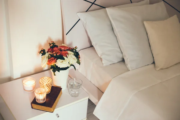 Bedside table decor with candles