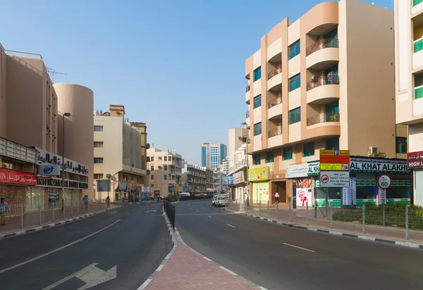 Typical downtown street in old city center of Dubai, United Arab