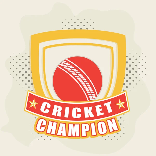 Badge with winning trophy and ball for cricket concept.