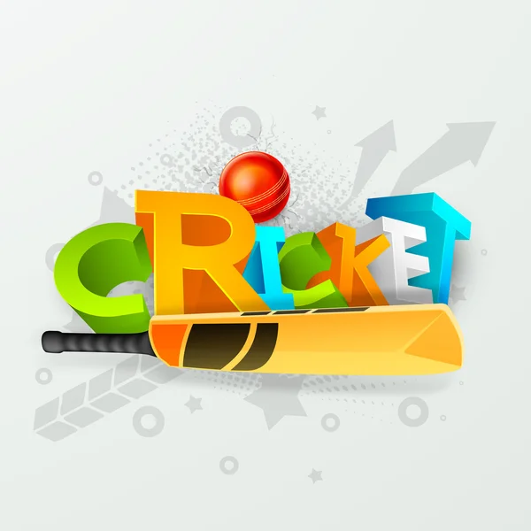 3D text with bat and ball for Cricket.