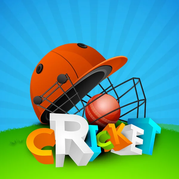 3D text with helmet and cricket ball.