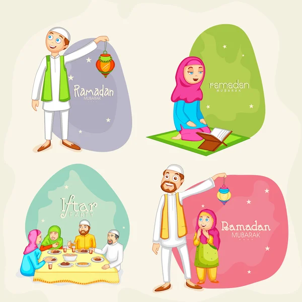 Happy Muslim people for holy month Ramadan Kareem celebration.