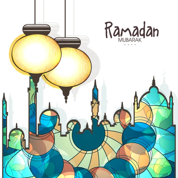 Arabic lantern and mosque for Ramadan Kareem celebration.