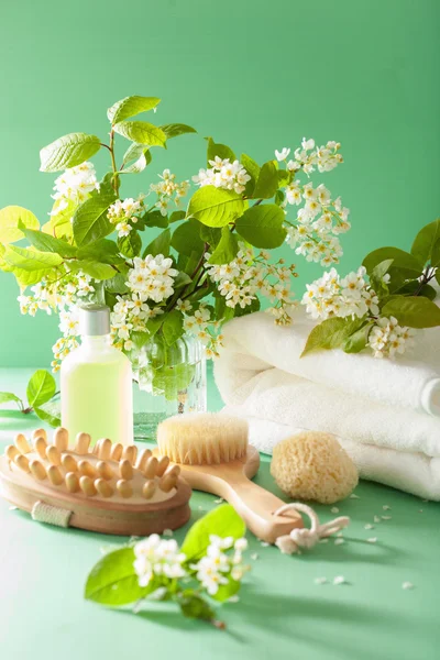 Spa aromatherapy with bird cherry blossom essential oil brush to