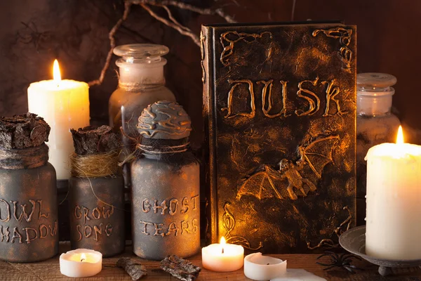 Witch apothecary jars magic potions book halloween decoration