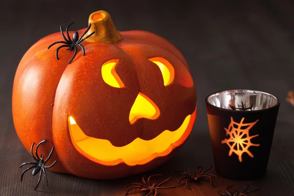 Halloween Jack O Lantern pumpkin spiders candles