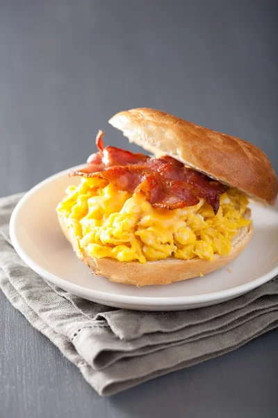 Breakfast sandwich on bagel with egg bacon cheese