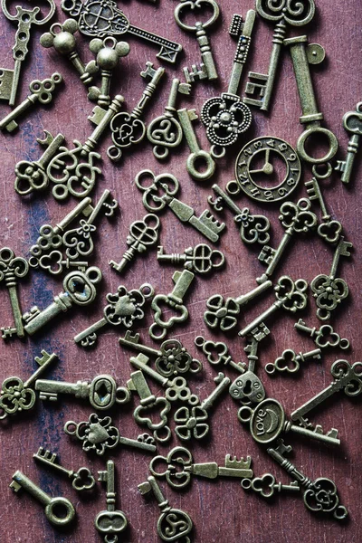 Steampunk old vintage metal keys background