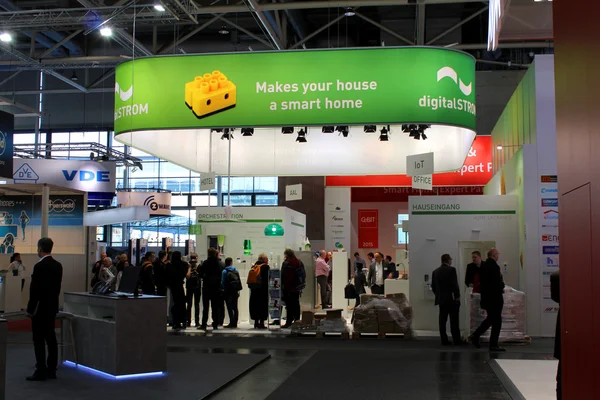 HANNOVER, GERMANY - MARCH 20: The stand of DigitalSTROM on March 20, 2015 at CEBIT computer expo, Hannover, Germany. CeBIT is the world\'s largest computer expo