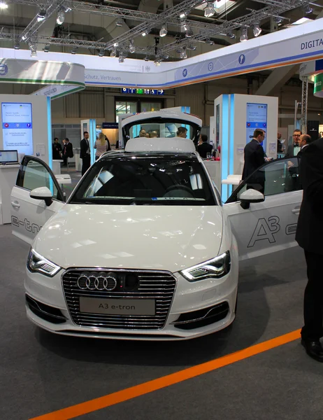 HANNOVER, GERMANY - MARCH 20: The Audi A3 E-Tron on March 20, 2015 at CEBIT computer expo, Hannover, Germany. CeBIT is the world\'s largest computer expo