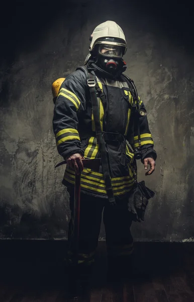 Firefighter in oxygen mask