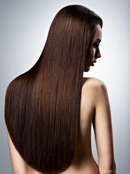 Woman with long straight brown hair