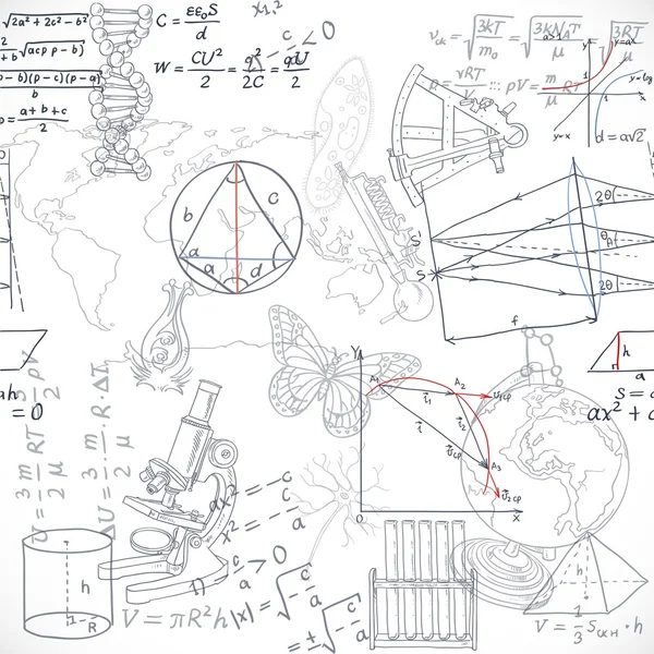 Seamless pattern of the formulas and doodles school subjects iso