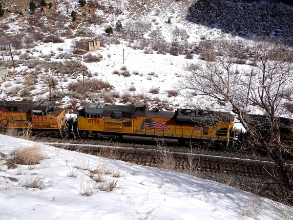 Freight train in narrow canyon