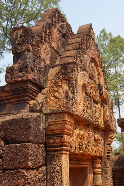 Stone carving on red sandstone doorways