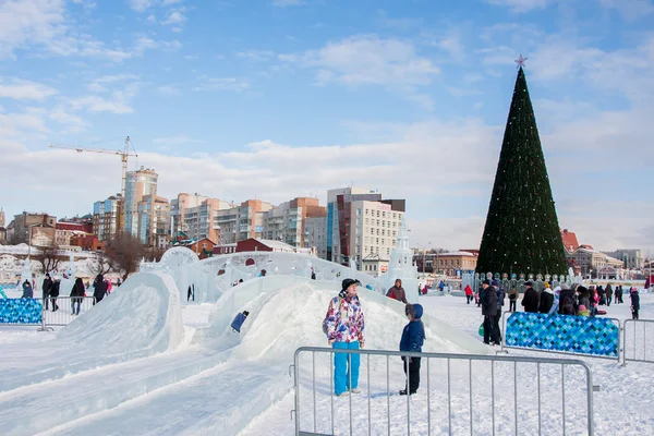 PERM, Russia, February, 06.2016: Icy new year\'s town on the Espl