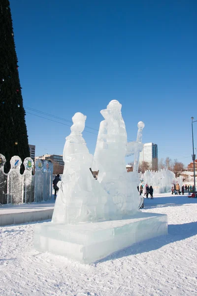 PERM, RUSSIA, Feb, 06.2016: Ice sculptures of Santa Claus and Sn