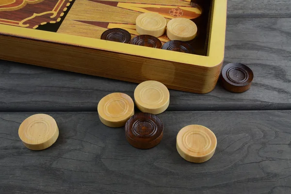 Wood lacquered backgammon with checkers
