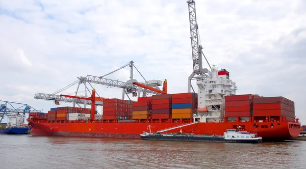 Big metal containers on cargo ship