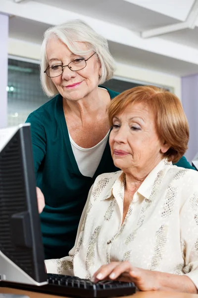 Senior Woman Assisting Friend In Computer Class