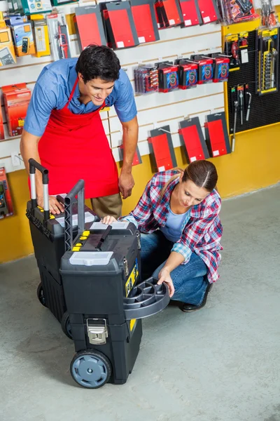 Salesman With Customer Analyzing Tool Case In Store